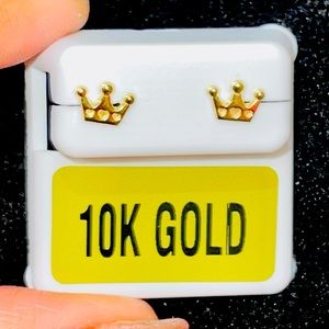 10k solid gold crown earrings for kids, adults, men, women, best gift for all